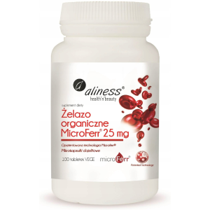 Aliness Żelazo organiczne MicroFerr 25 mg - 100 tabletek VEGE