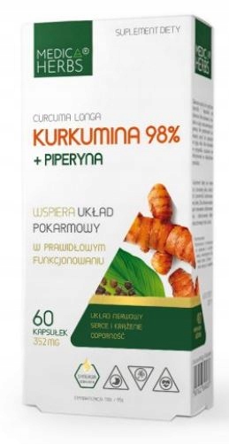 Suplement diety Medica Herbs Kurkumina 98% z piperyną 60 kapsułek - obrazek 2