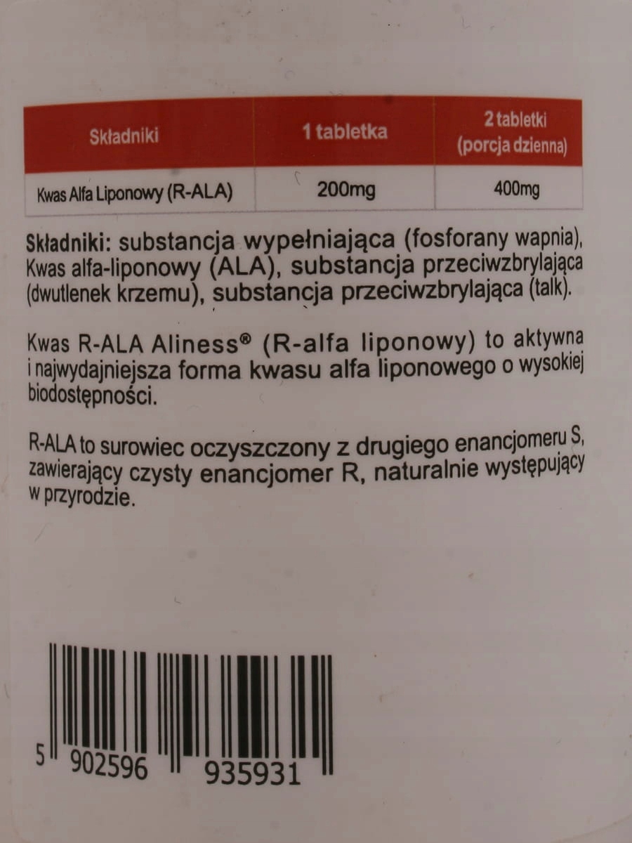 Suplement diety Aliness Kwas Alfa Liponowy R-ALA 200 mg tabletki 60 szt. - obrazek 2