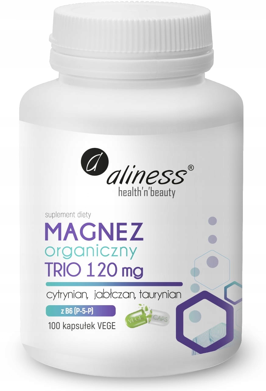 Aliness magnez organiczny TRIO 120 mg z B6 (P-5-P) 100 kapsułek VEGE